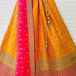 Mustard and Pink Zari lehenga